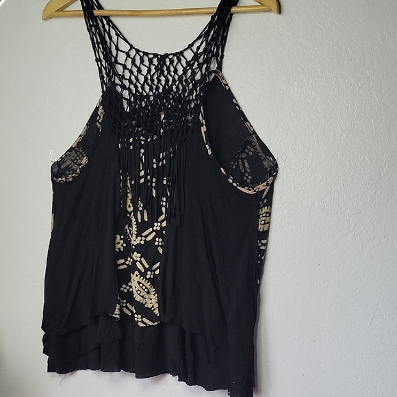 Free People Tops - Free People Crochet Boho Flowy Asymmetrical Cut Out Tank Top Size L